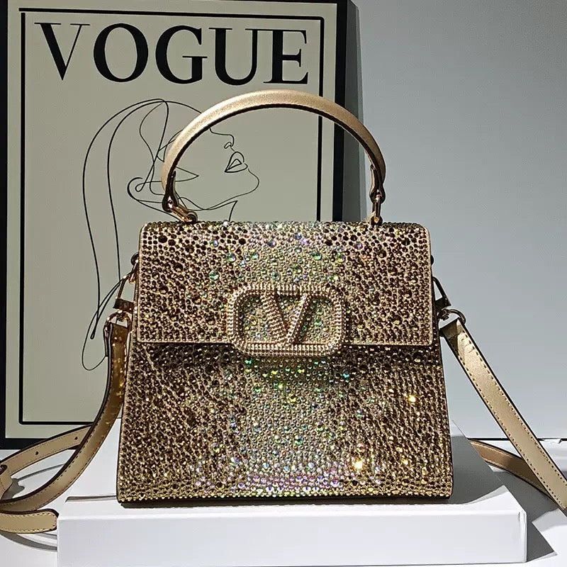 Luxury Sparkling Rhinestone handbag Bag with belt Strap Elegant Crossbody Fashion Shiny Evening Party Bag