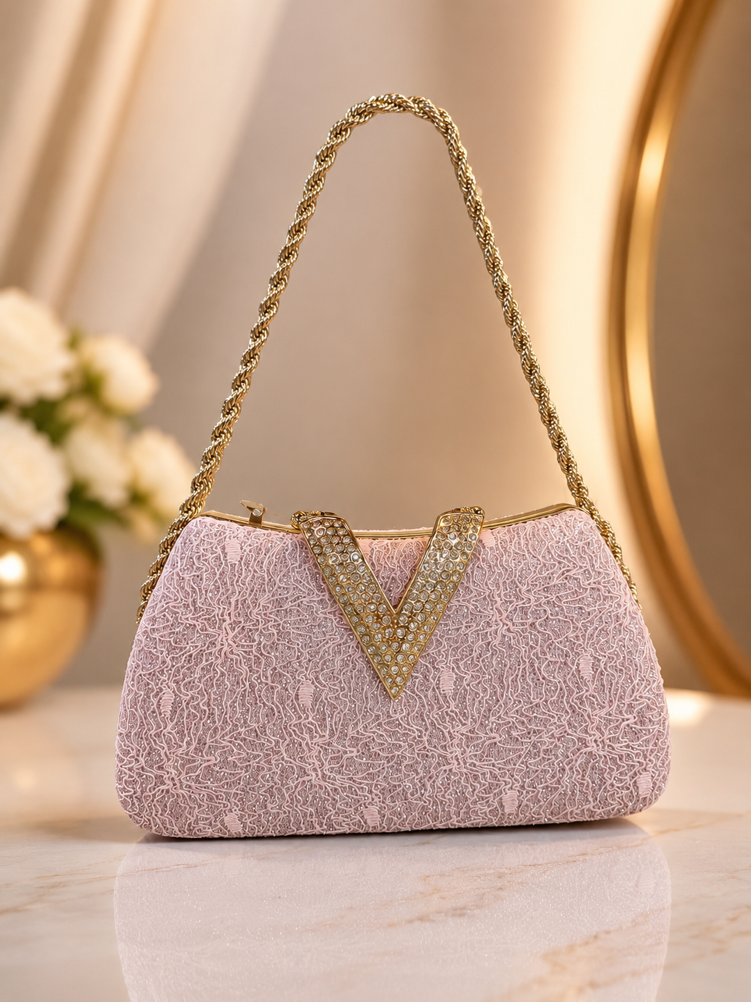 Beautiful V lock evening party clutch