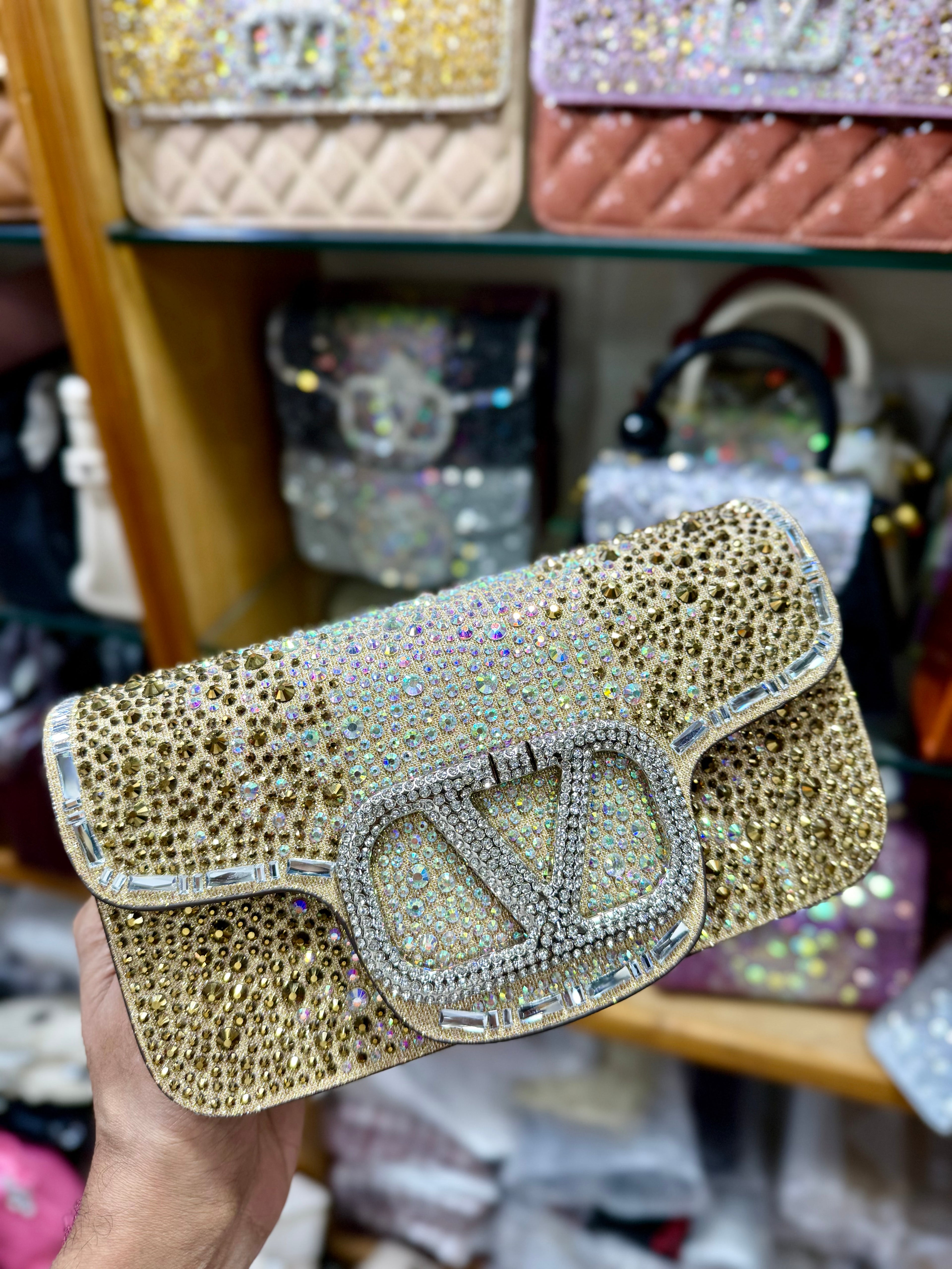 A luxurious, sparkling stone party bag