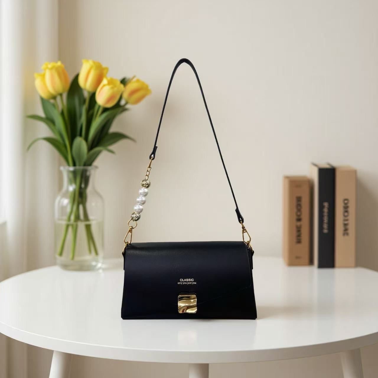 Classic premium shoulder pearl sling bag with long strap and boxed Packaging | GLITZY