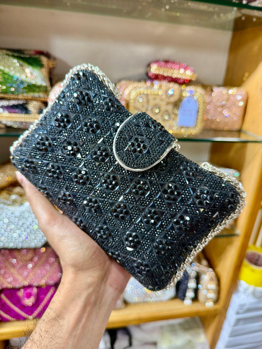 A stunning, elegant, and sophisticated clutch for a party.