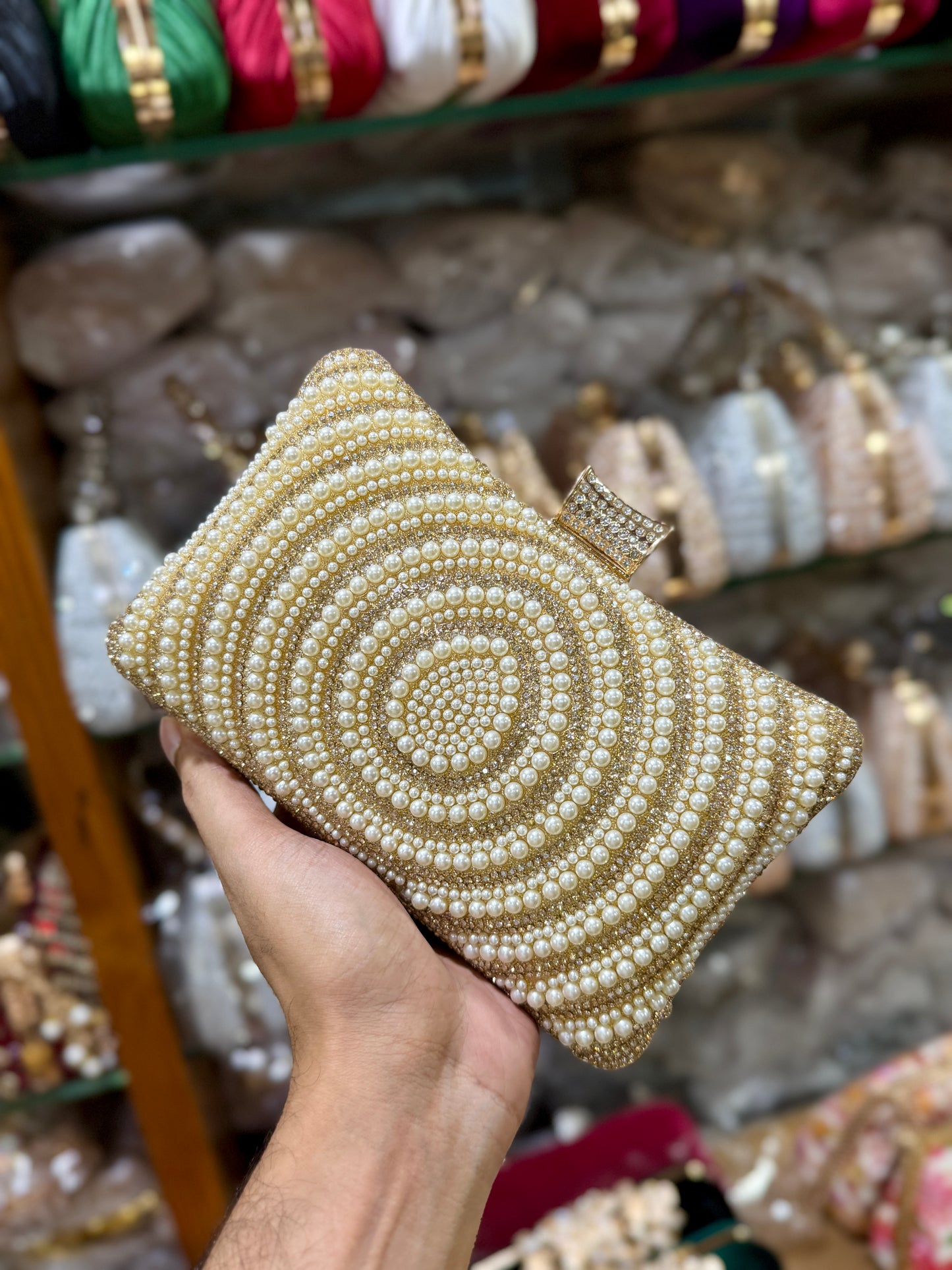 Beautiful one gorgeous pearl worked party at discount OFFER | Glitzy Golden