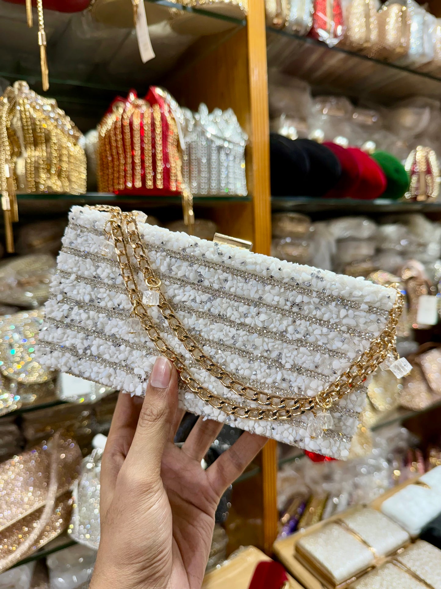 Sea stone worked party purse