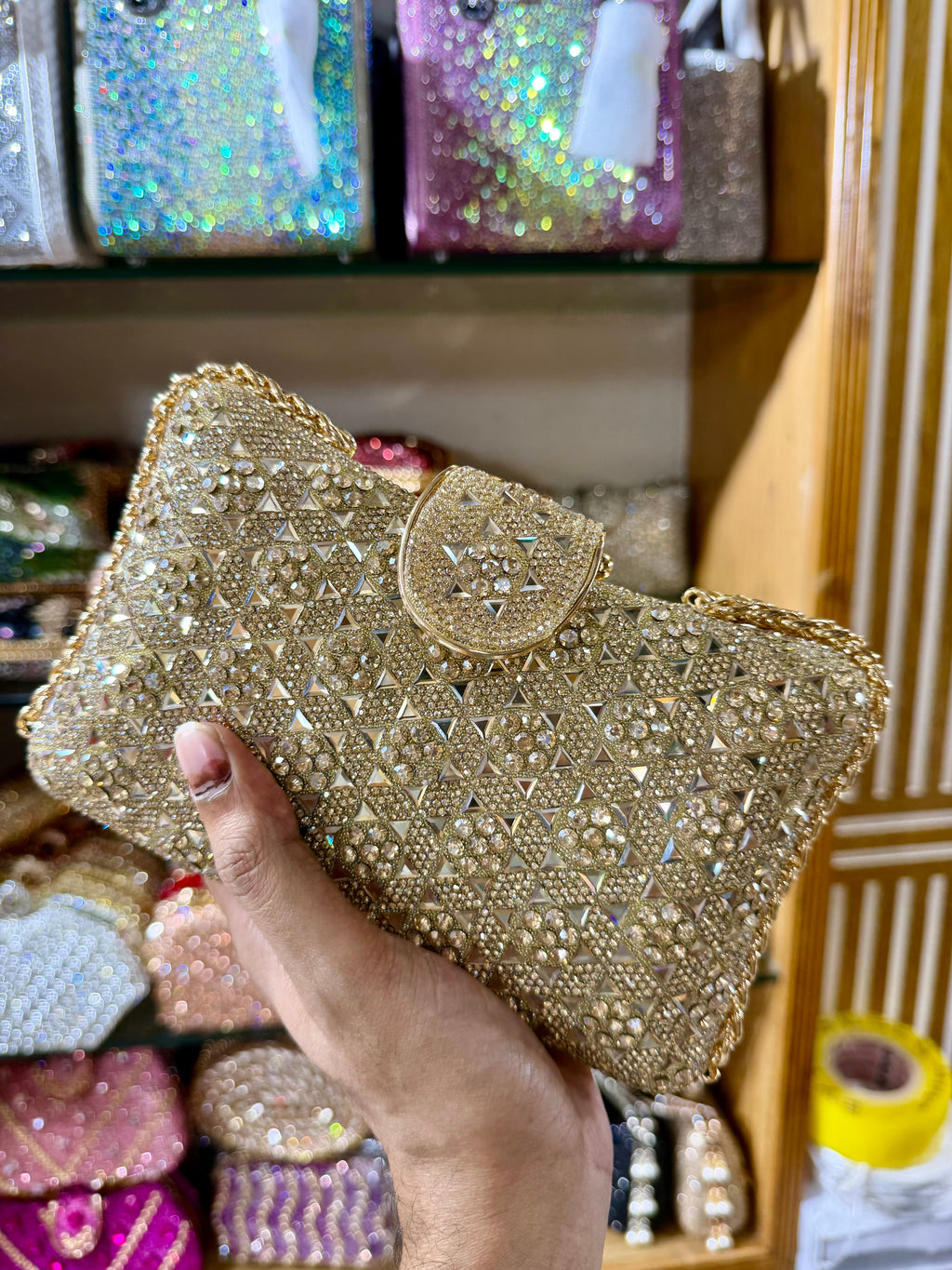 A stunning, elegant, and sophisticated clutch for a party.