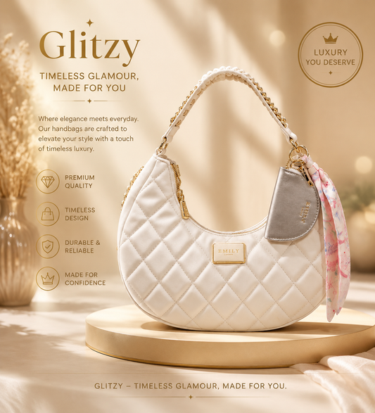 Emily Loran Quilted Crescent Hobo Shoulder Bag with Gold Chain Strap | glitzy