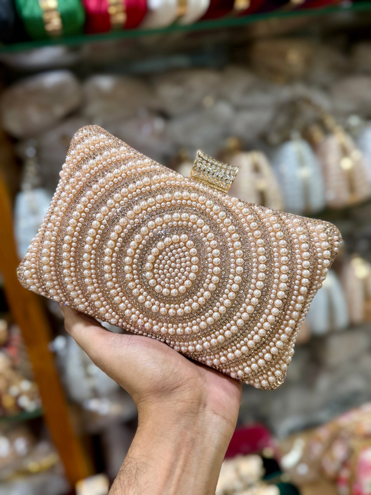 Beautiful one gorgeous pearl worked party at discount OFFER | Glitzy champagne