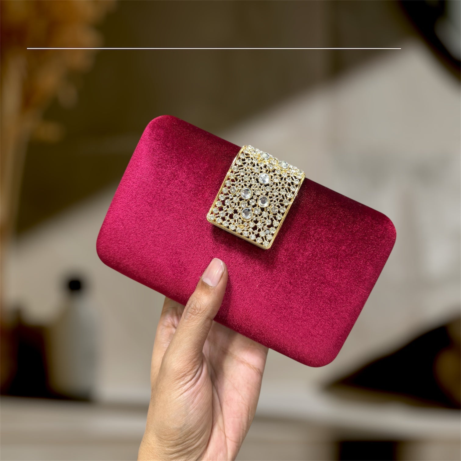 A chic evening party clutch with a velvet finish.