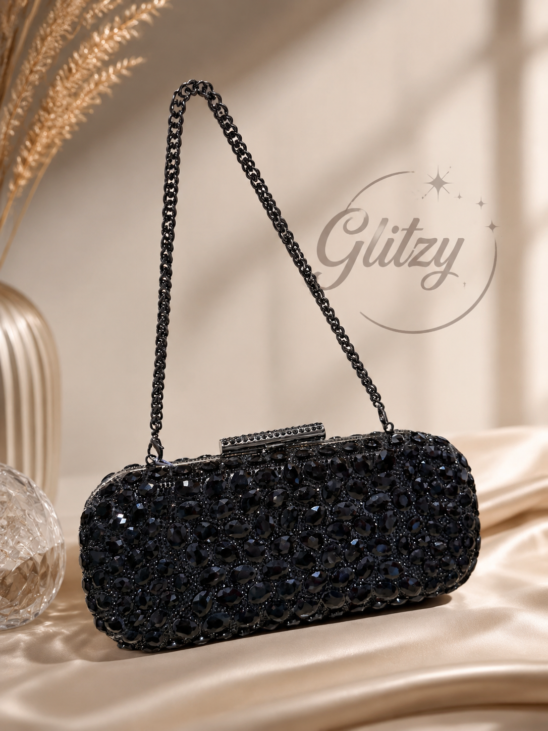 Exclusive shiny both side stone big worked bridal party purse | glitzy