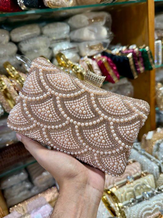 Beautiful one side gorgeous pearl worked party at discount OFFER | Glitzy champagne color