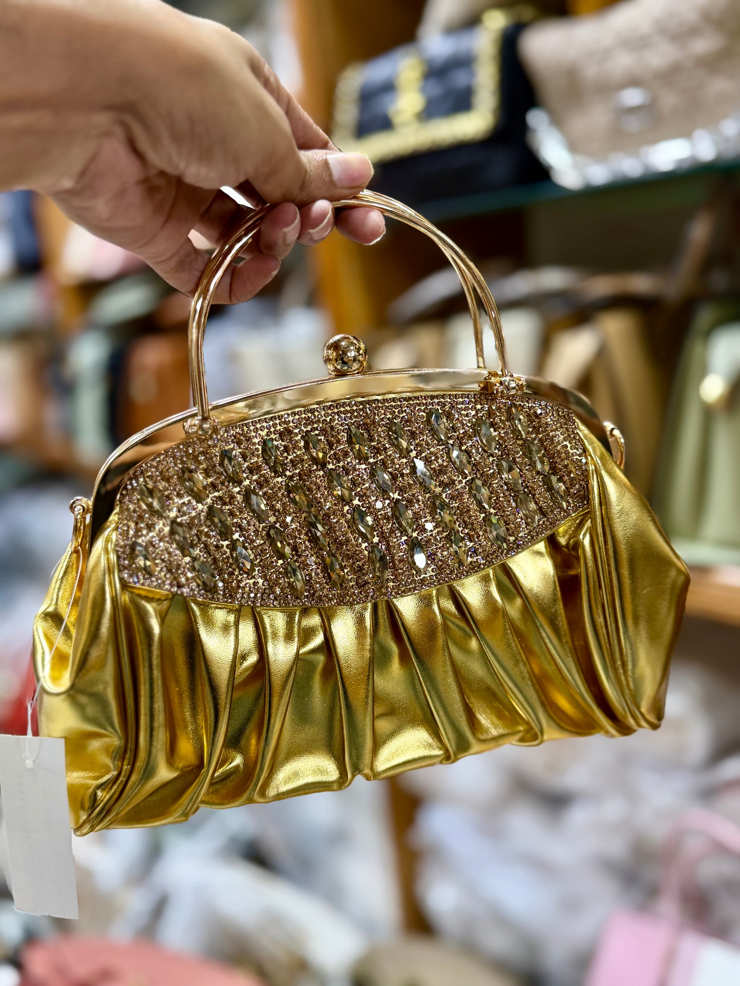 Stone worked shiny party hand purse