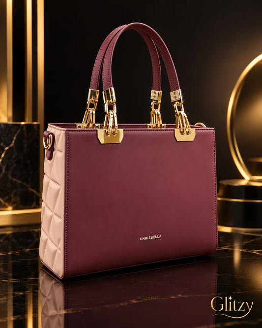 CHRISBELLA Structured Shoulder Tote – Quilted Sides & Gold Hardware Accent