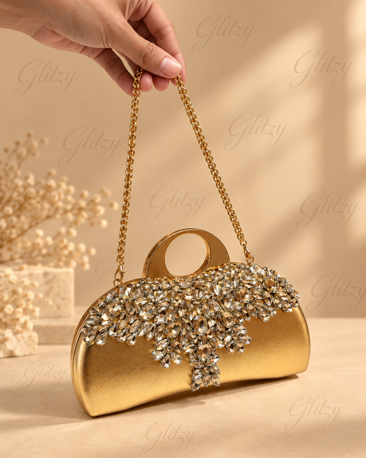 Glamorous Rhinestone Embellished Silver Clutch & Shoulder Bag