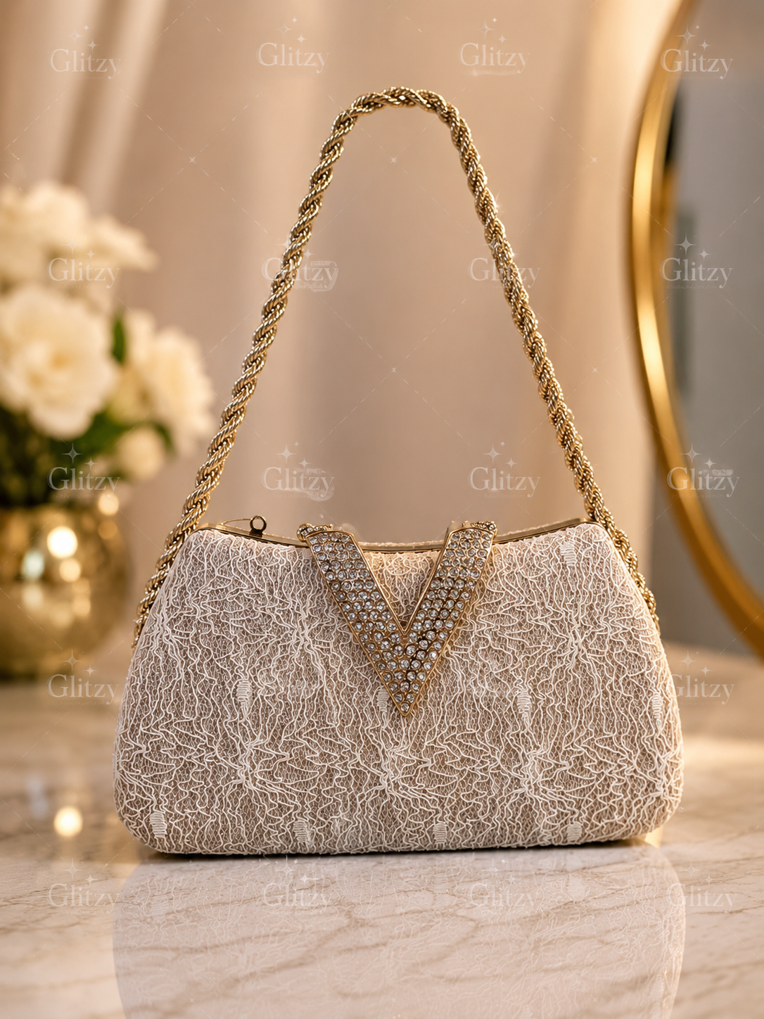 Beautiful V lock evening party clutch