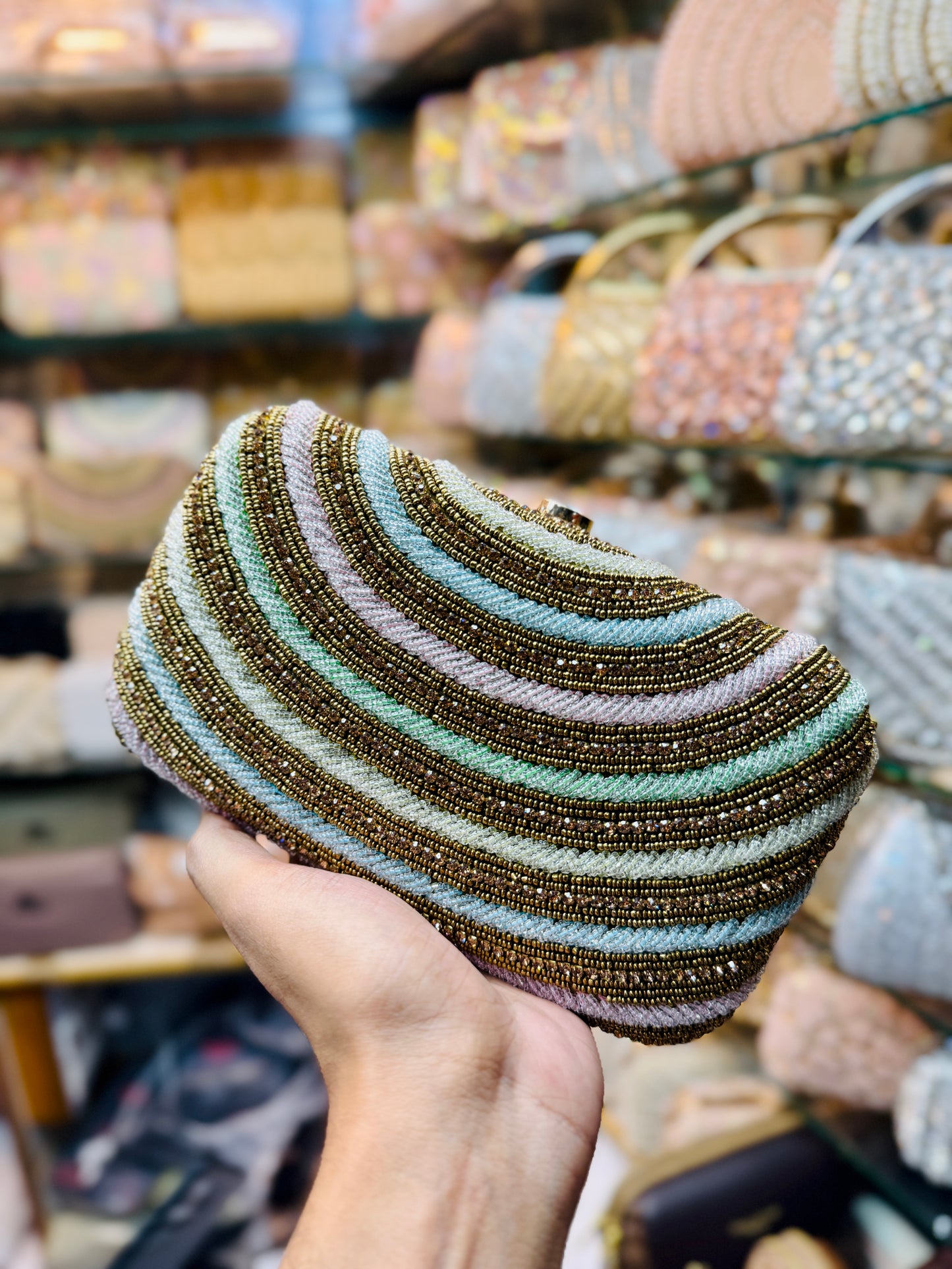Indian joypuri multicolor contrast party clutch
