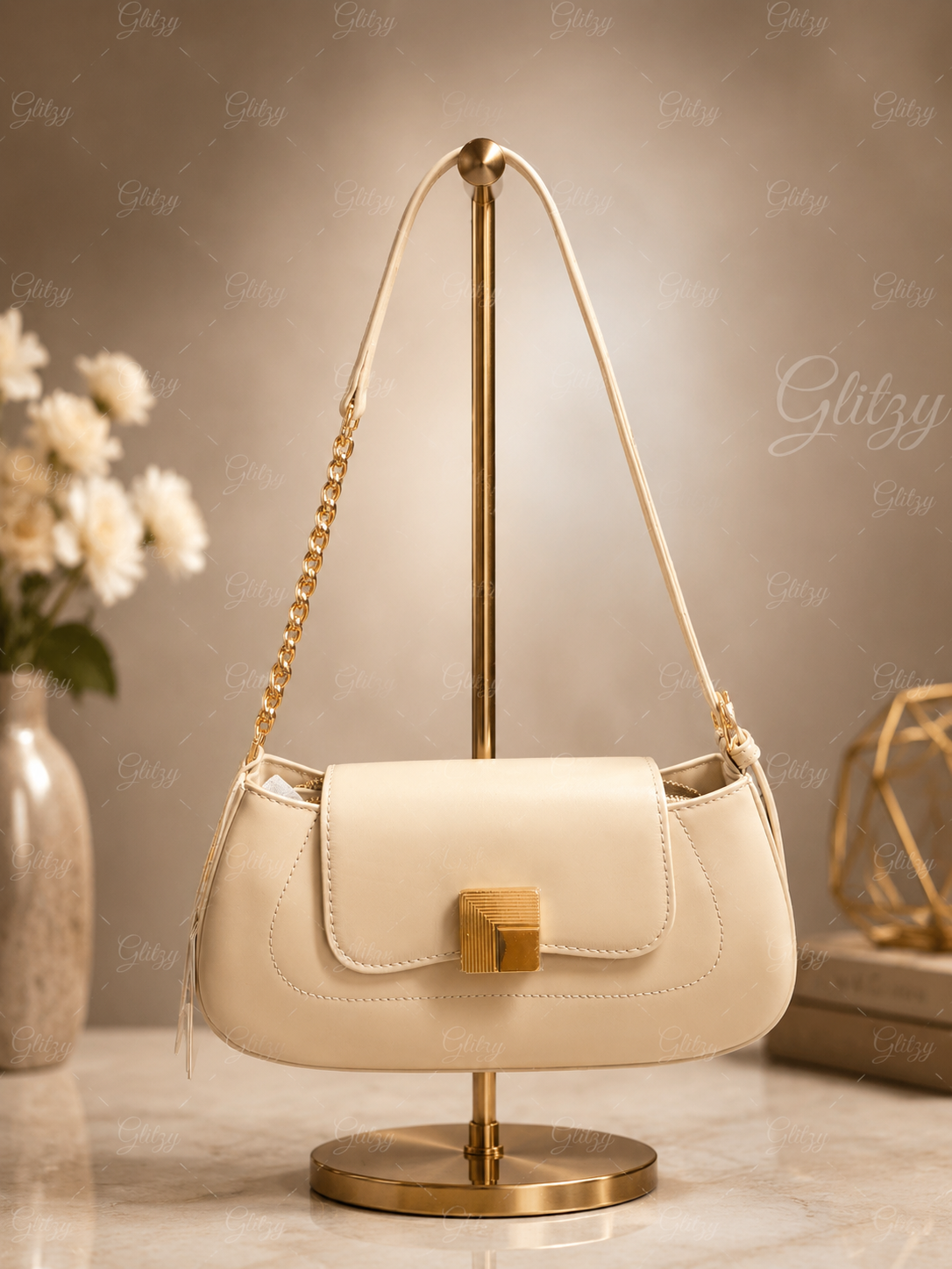 Trendy shoulder sling bag with long strap glossy finished and stylish looking| Glitzy