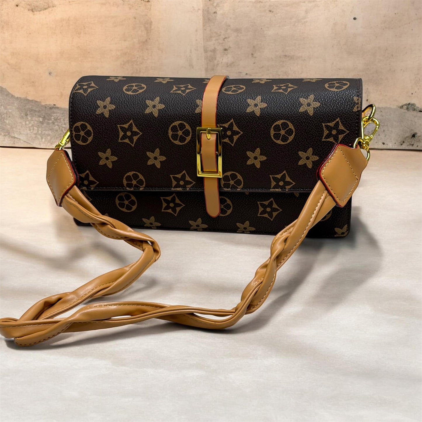 Stylish monogram prints shoulder sling bag and long strap