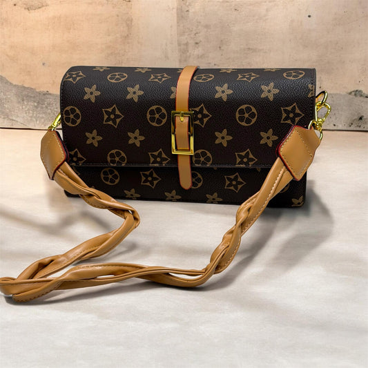 Stylish monogram prints shoulder sling bag and long strap