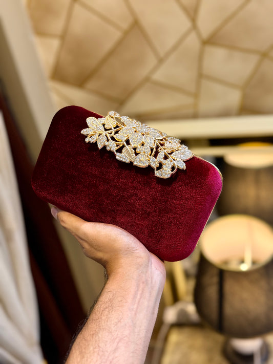 Beautiful Floral lock design velvet party purse