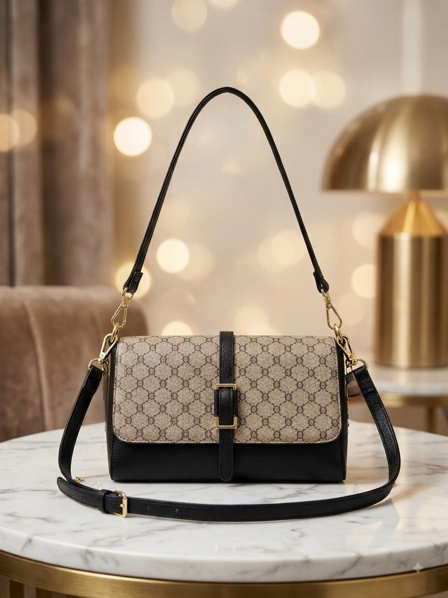 Women's Classic Plaid Flap Shoulder Bag with Gold Buckle | Glitzy Gd