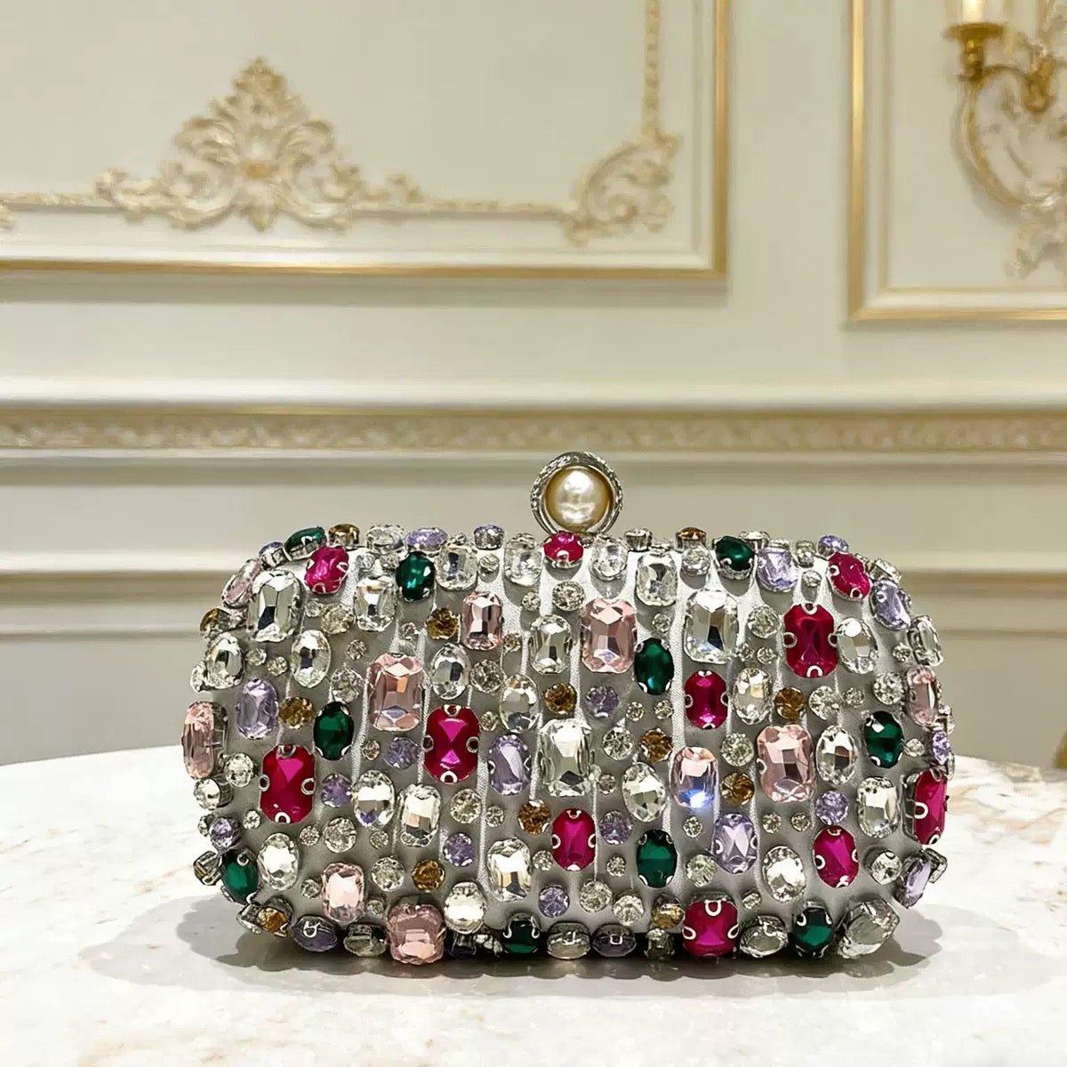 Ladies' evening bag, ladies' colored crystal evening bag - handmade diamond-studded evening bag with detachable chain
