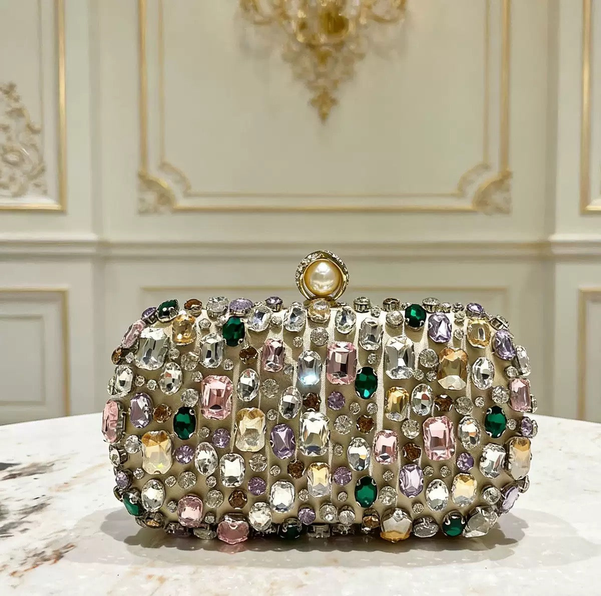 Ladies' evening bag, ladies' colored crystal evening bag - handmade diamond-studded evening bag with detachable chain