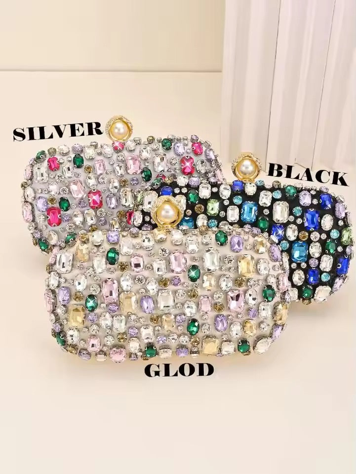 Ladies' evening bag, ladies' colored crystal evening bag - handmade diamond-studded evening bag with detachable chain