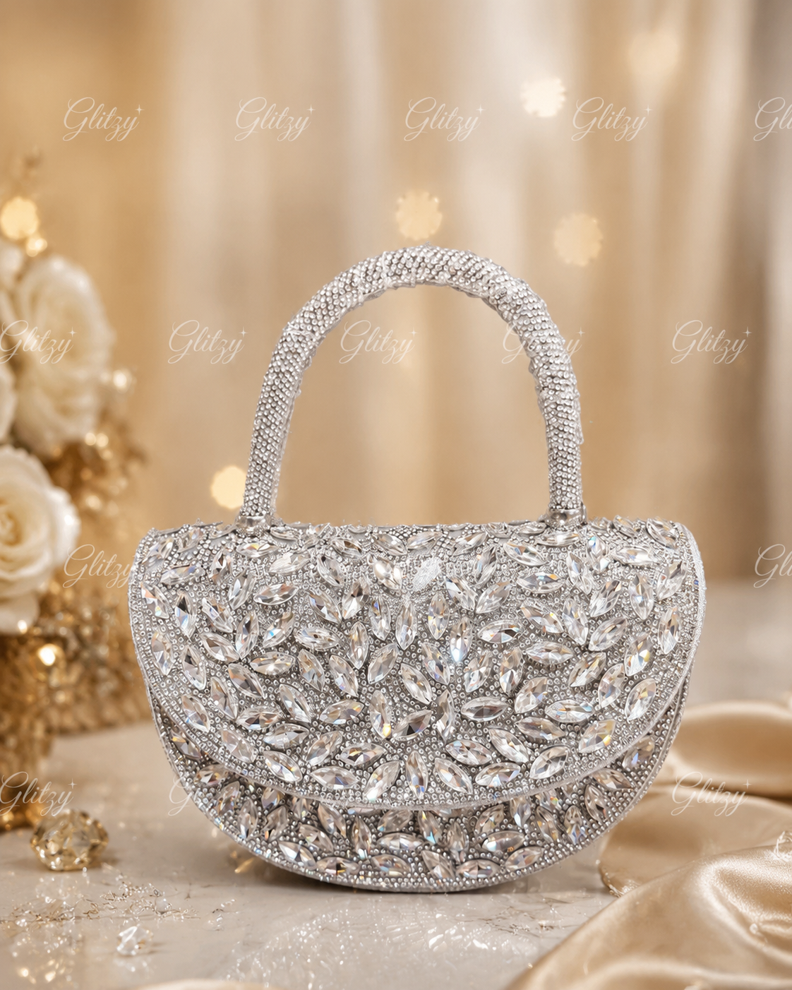 Exclusive bridal handbag full body gorgeous stone worked | GLITZY