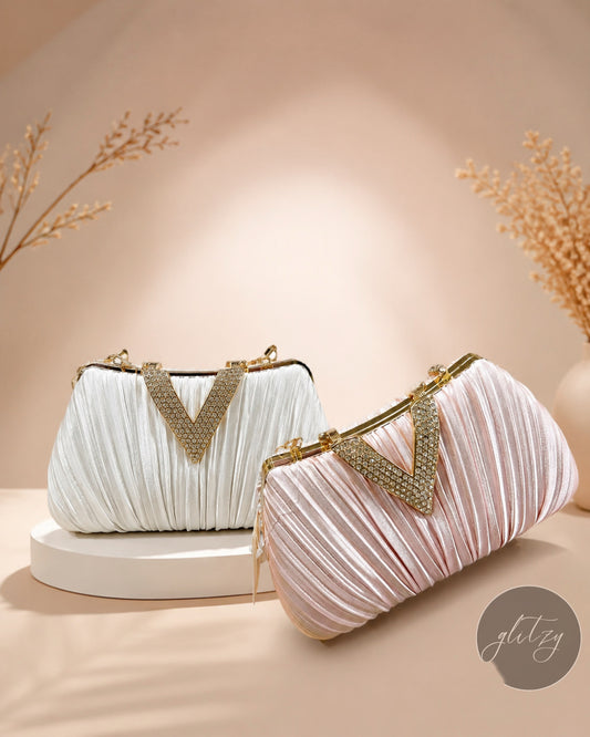 Beautiful satin material design and stone worked lock party purse