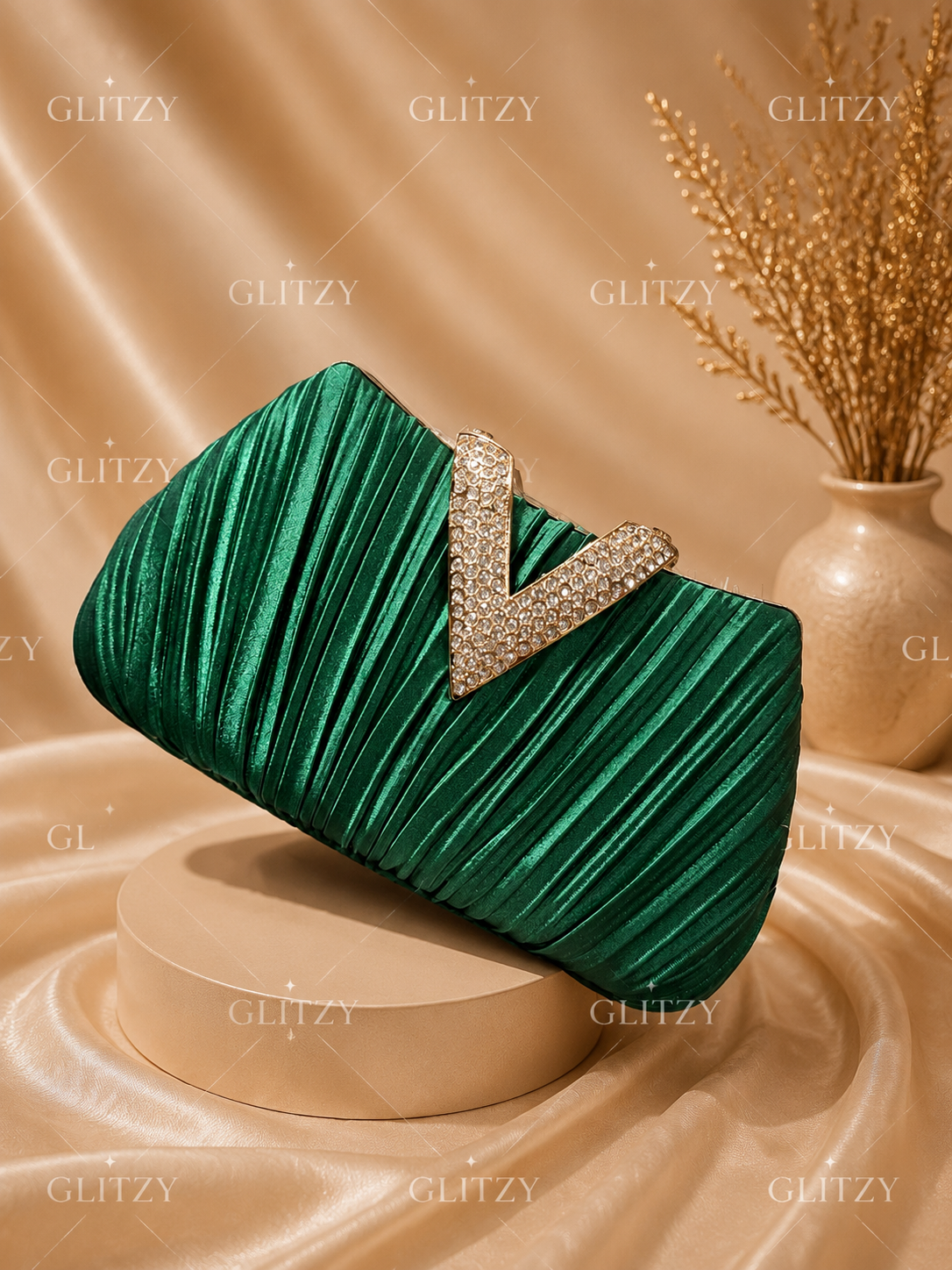 Beautiful satin material design and stone worked lock party purse
