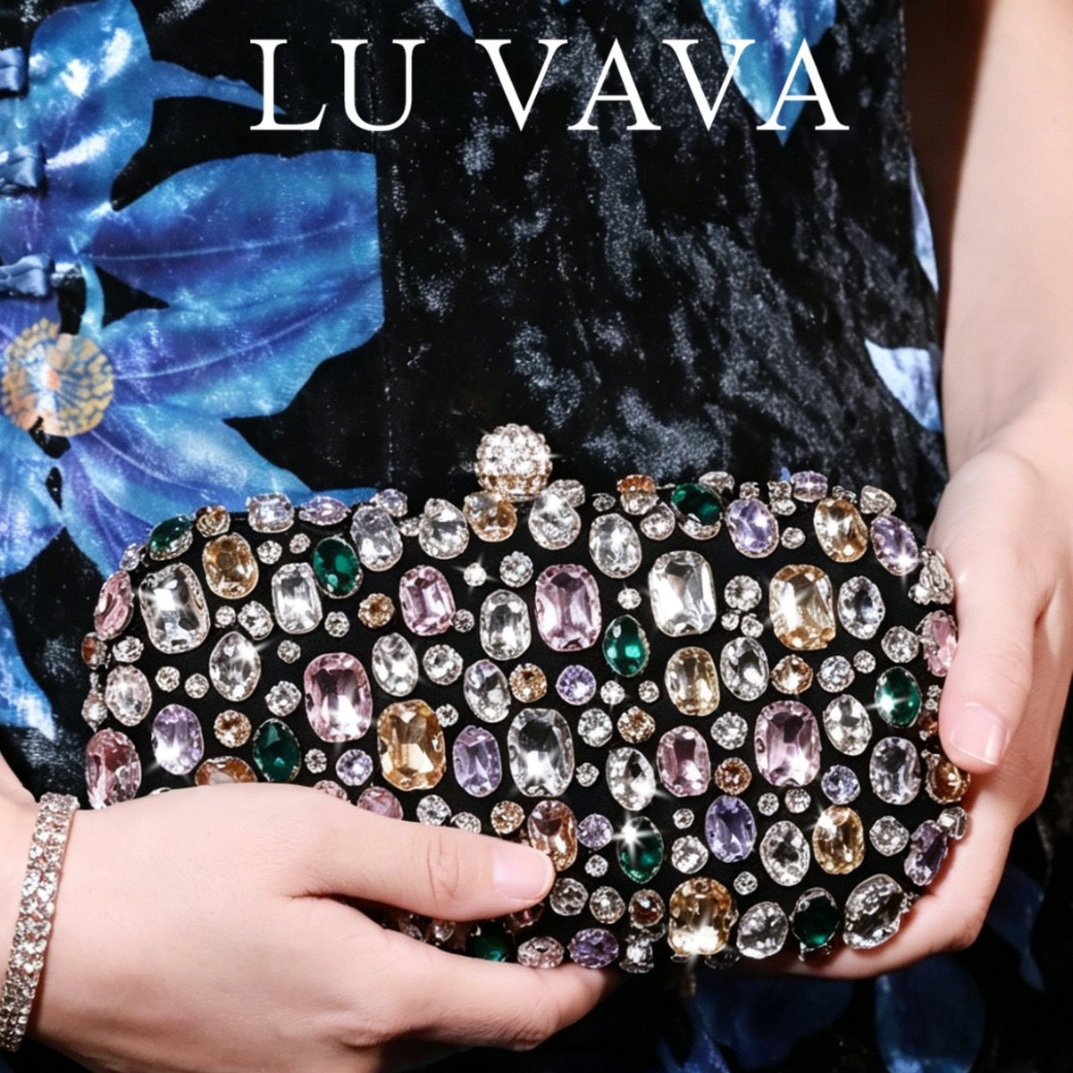 Ladies' evening bag, ladies' colored crystal evening bag - handmade diamond-studded evening bag with detachable chain