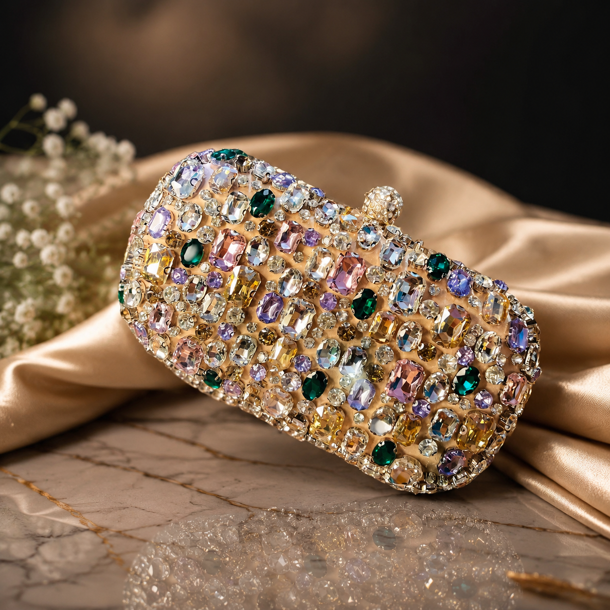 Ladies' evening bag, ladies' colored crystal evening bag - handmade diamond-studded evening bag with detachable chain