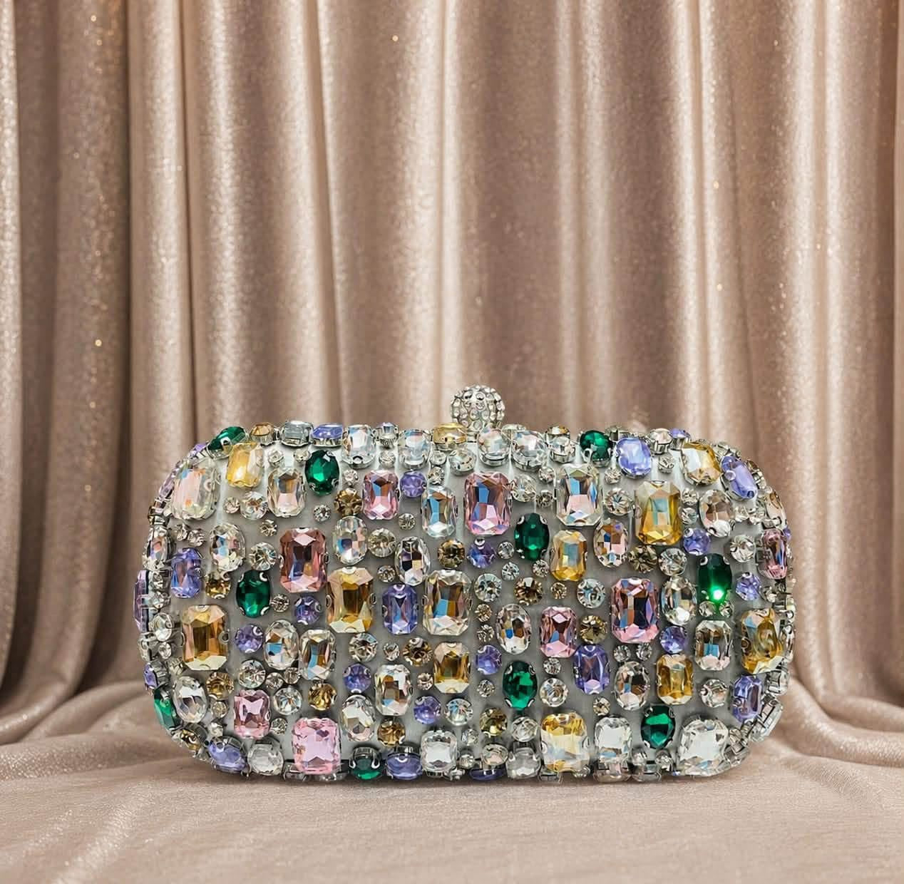 Ladies' evening bag, ladies' colored crystal evening bag - handmade diamond-studded evening bag with detachable chain