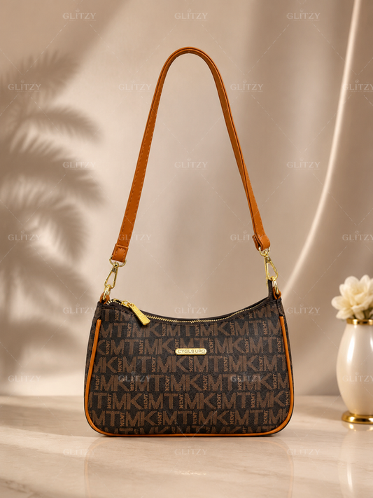 Fashionable YGLS shoulder sling bag and long strap. | GLITZY brown coffee