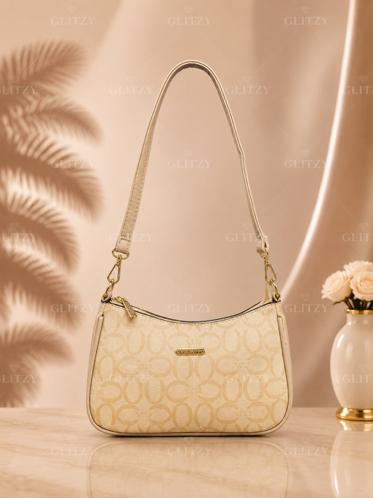 Fashionable YGLS shoulder sling bag and long strap. | GLITZY beige