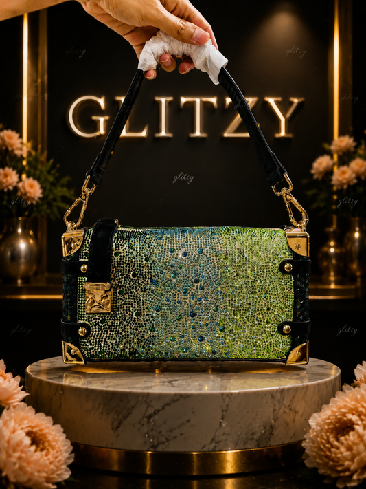 Premium Gorgeous looking all over shiny stone work party handbag