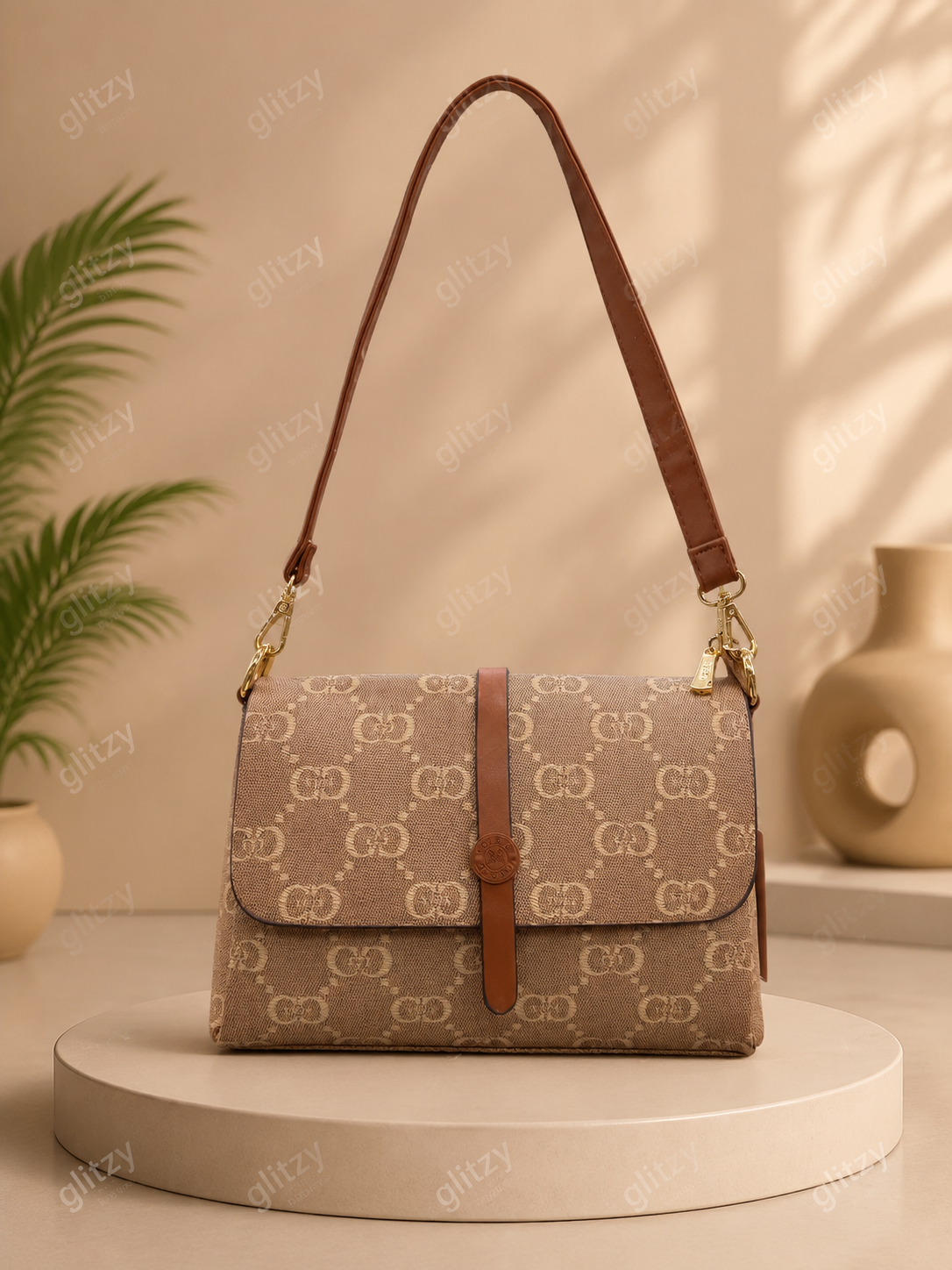 Beautiful printed imported shoulder sling bag available for regular use | glitzy CCbrown