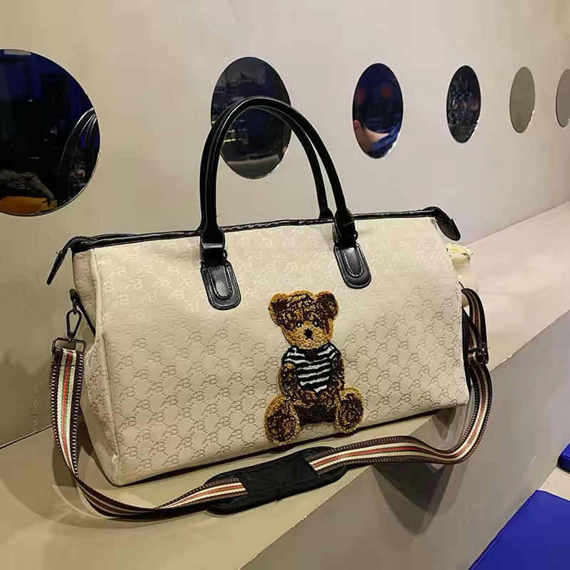 Women's Monogram Teddy Bear Weekender Bag – Travel Duffel with Dedicated Shoe Compartment & Dry Wet Separator