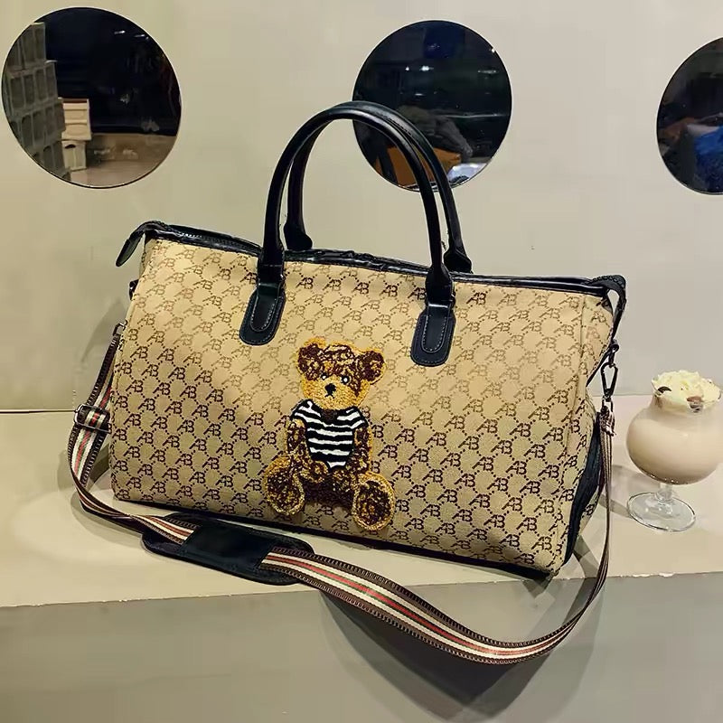 Women's Monogram Teddy Bear Weekender Bag – Travel Duffel with Dedicated Shoe Compartment & Dry Wet Separator