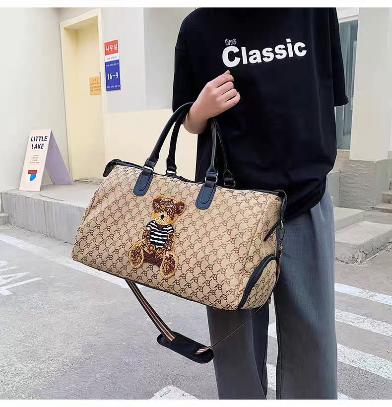 Women's Monogram Teddy Bear Weekender Bag – Travel Duffel with Dedicated Shoe Compartment & Dry Wet Separator