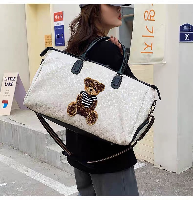 Women's Monogram Teddy Bear Weekender Bag – Travel Duffel with Dedicated Shoe Compartment & Dry Wet Separator