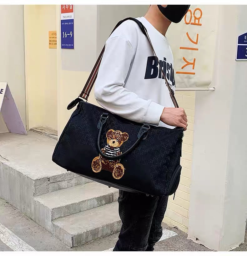 Women's Monogram Teddy Bear Weekender Bag – Travel Duffel with Dedicated Shoe Compartment & Dry Wet Separator