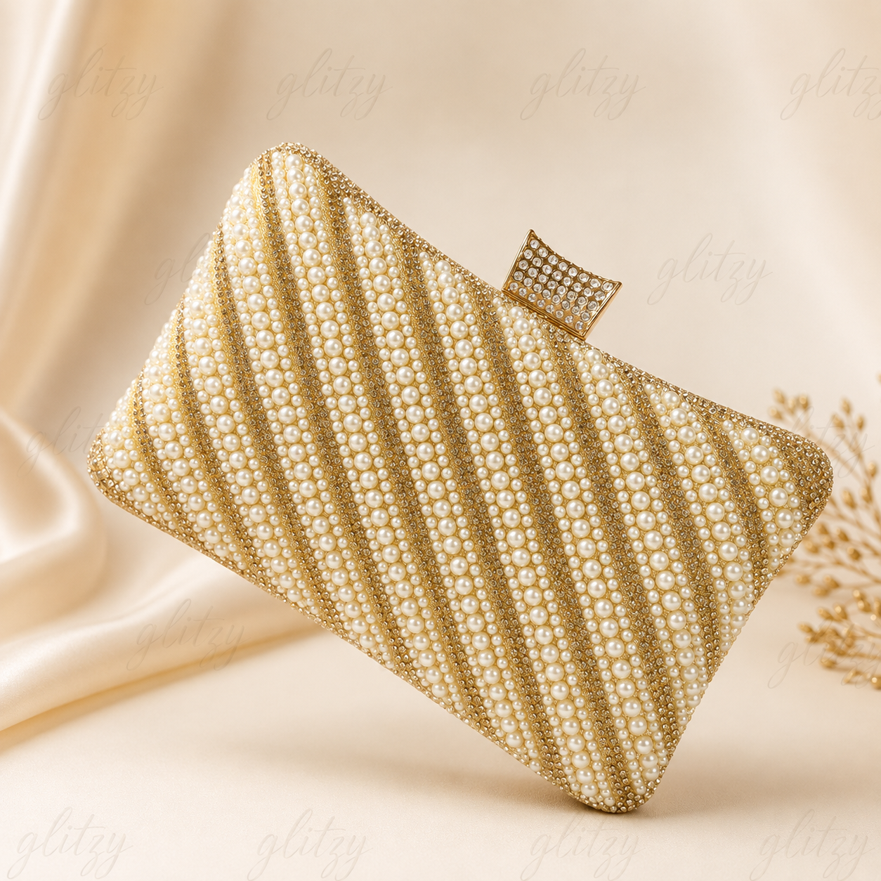 Beautiful one side gorgeous pearl worked party at discount OFFER | Glitzy golden color