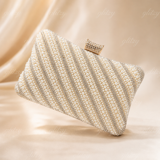 Beautiful one side gorgeous pearl worked party at discount OFFER | Glitzy OFF white color