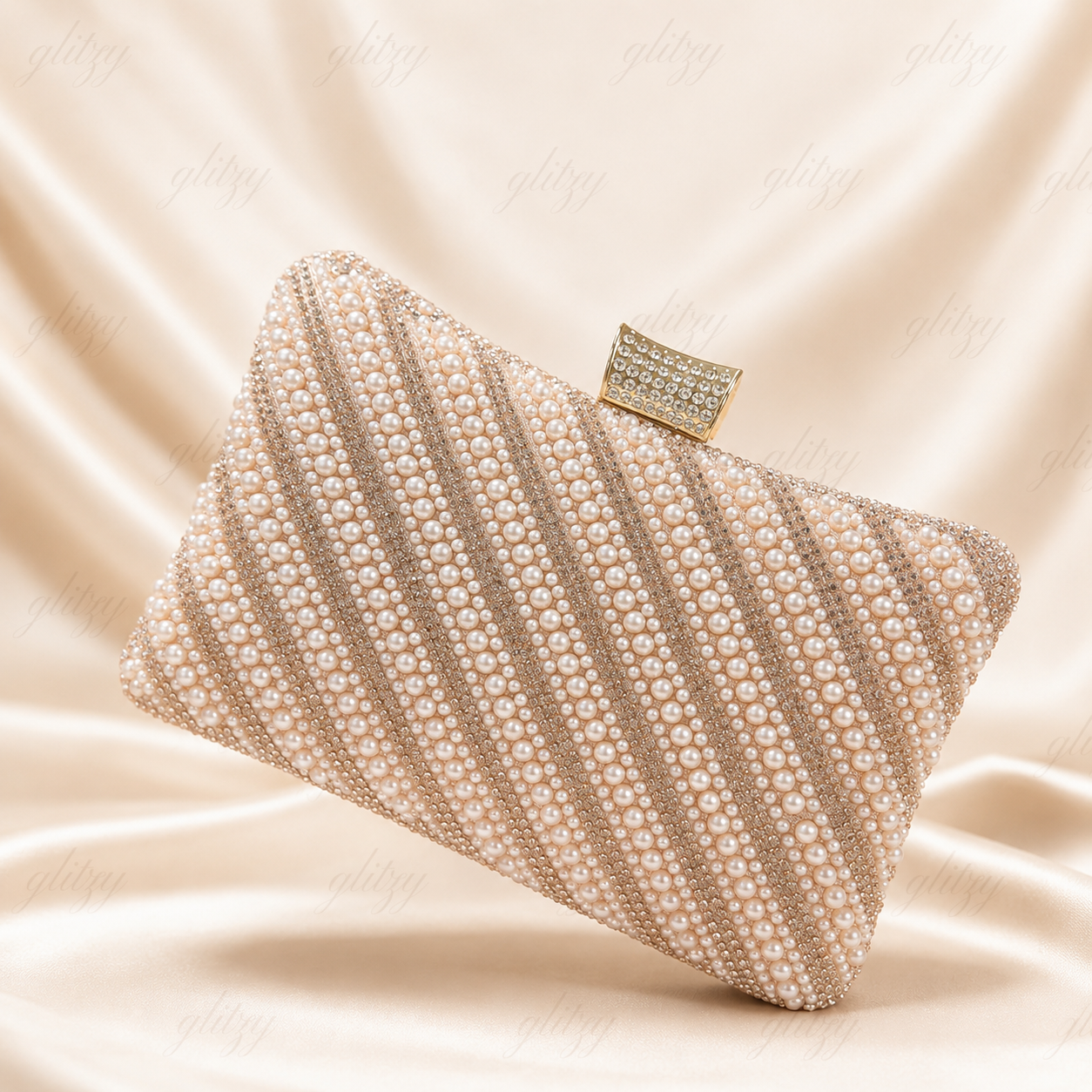 Beautiful one side gorgeous pearl worked party at discount OFFER | Glitzy champagne Color