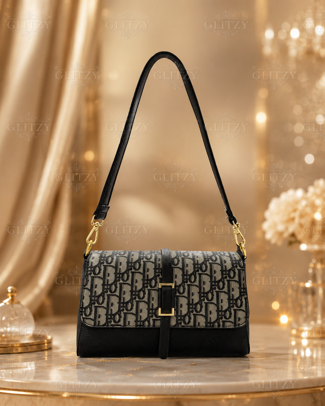 Women's Classic Plaid Flap Shoulder Bag with Gold Buckle | Glitzy DR