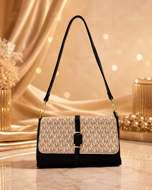 Women's Classic Plaid Flap Shoulder Bag with Gold Buckle | Glitzy M