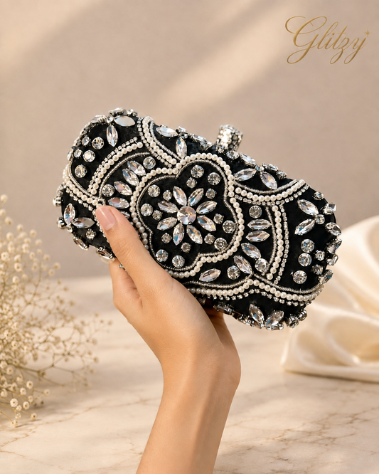 Pearl & Crystal Evening Clutch Bag for Women | Glitzy