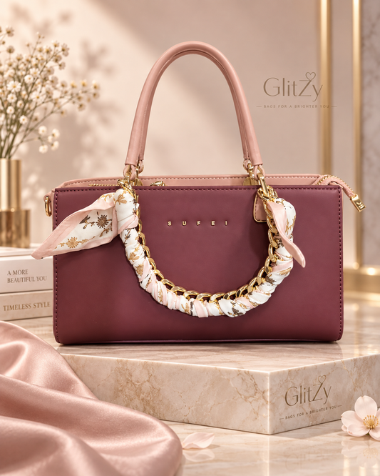 SUFEI Premium Leather Handbag for Women – Scarf Chain Handle Tote Bag in BD