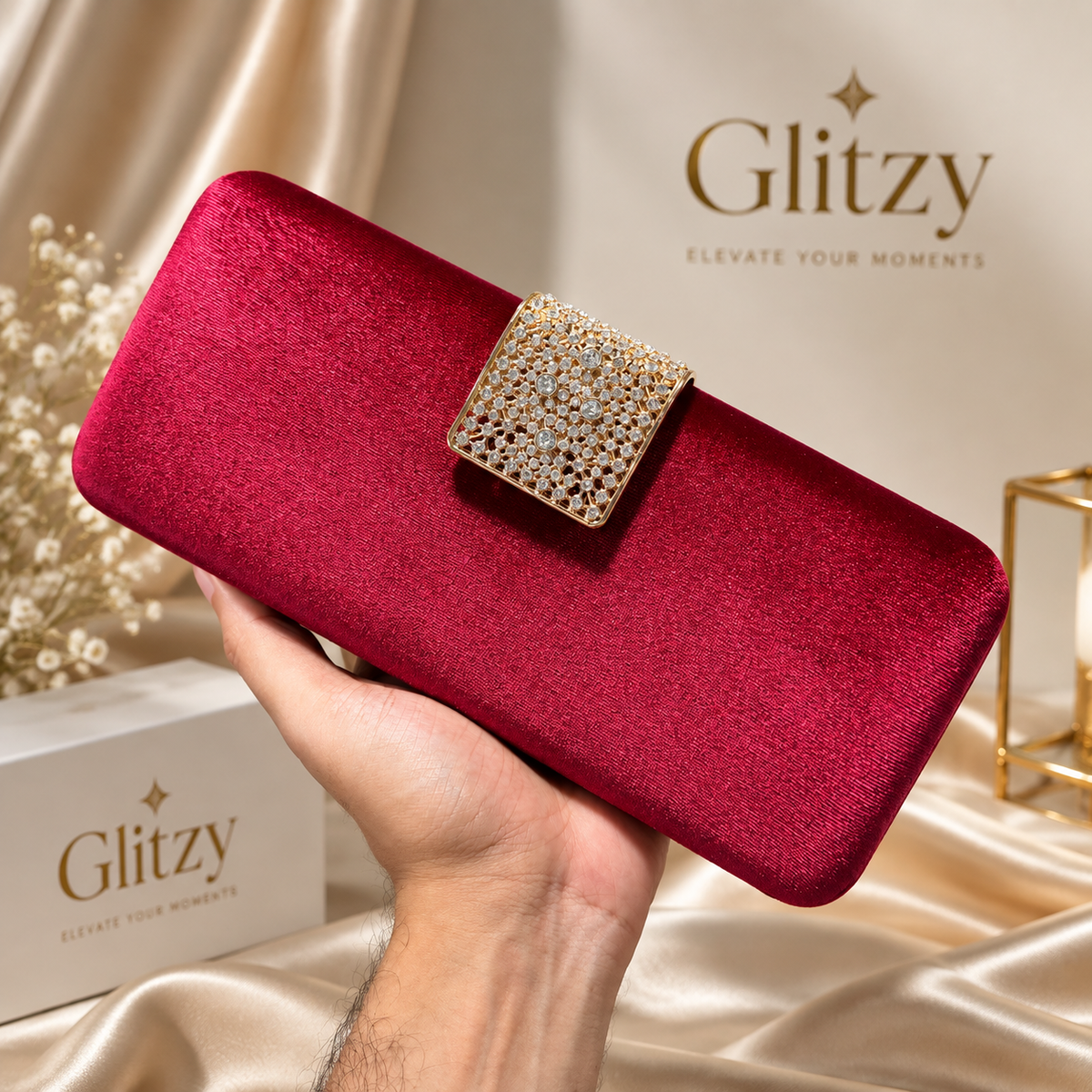 Glitzy Embellished Velvet Envelope Clutch