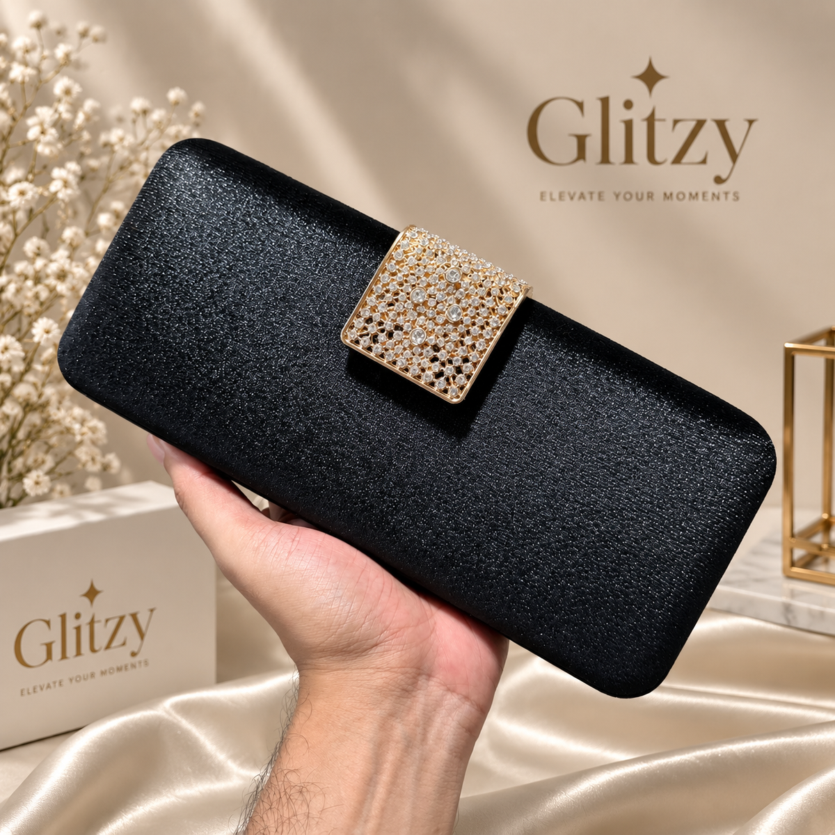 Glitzy Embellished Velvet Envelope Clutch